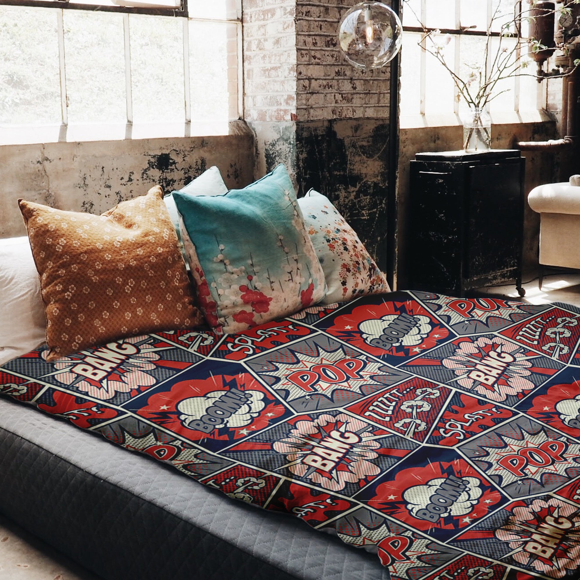 Set de ropa de cama con manta terapéutica rojo con cómic