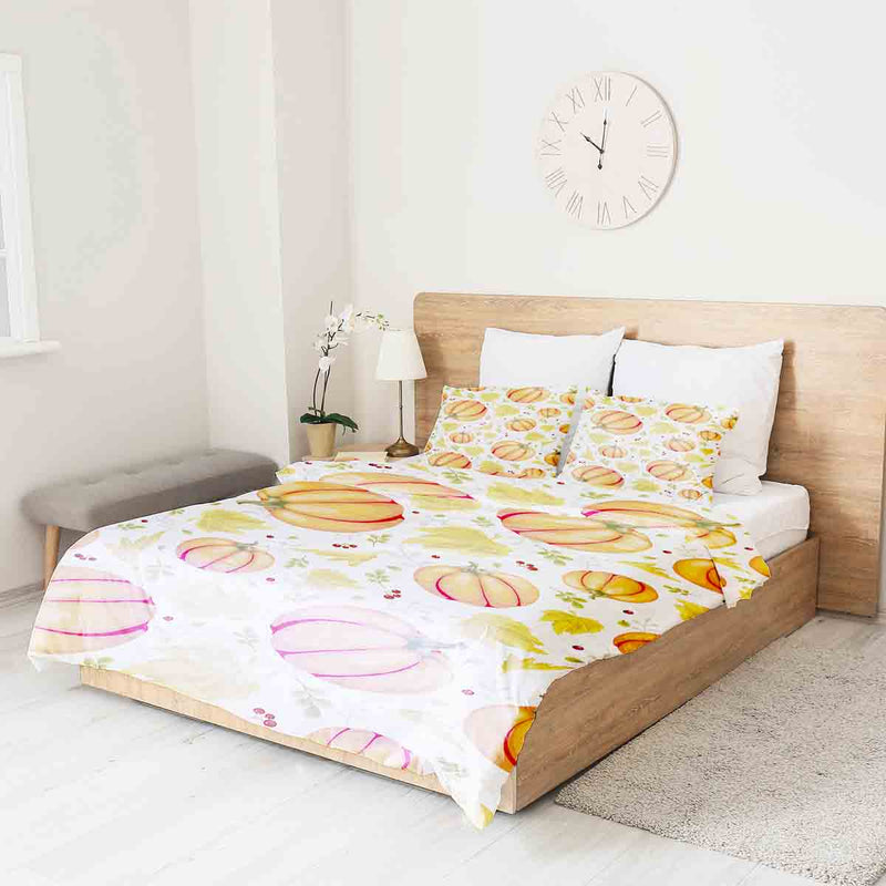 Juego de ropa de cama con mantas terapéuticas blancas con grandes calabazas