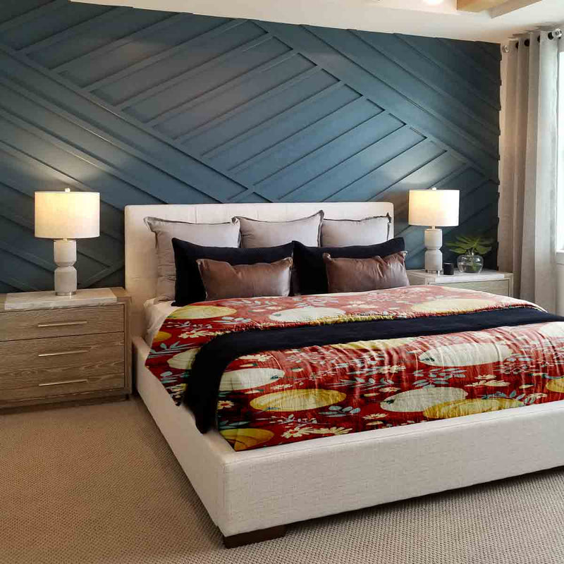 Juego de ropa de cama con mantas terapéuticas rojo con calabazas