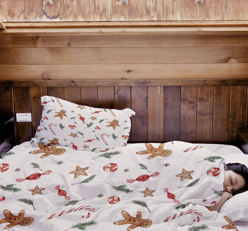 Juego de ropa de cama con manta terapéutica blanca para la época navideña