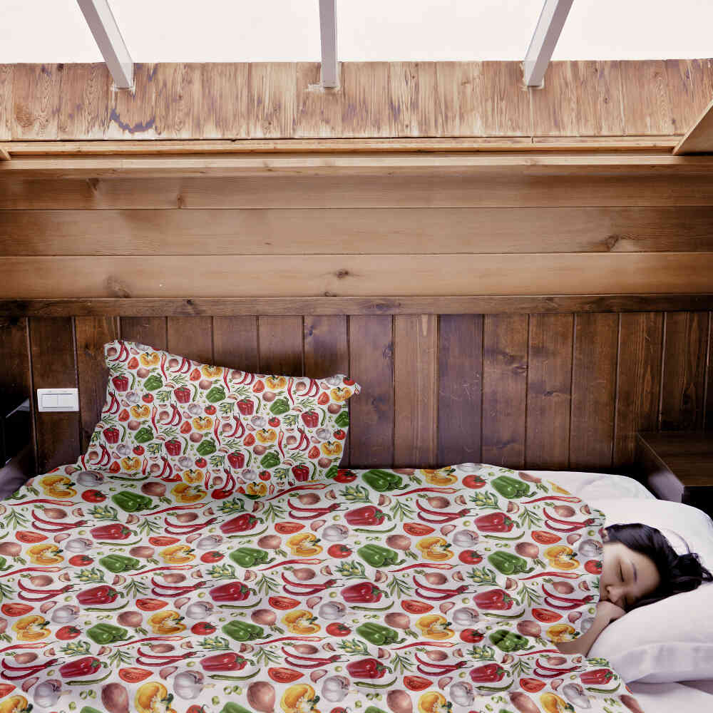 Set de ropa de cama con manta terapéutica y verduras
