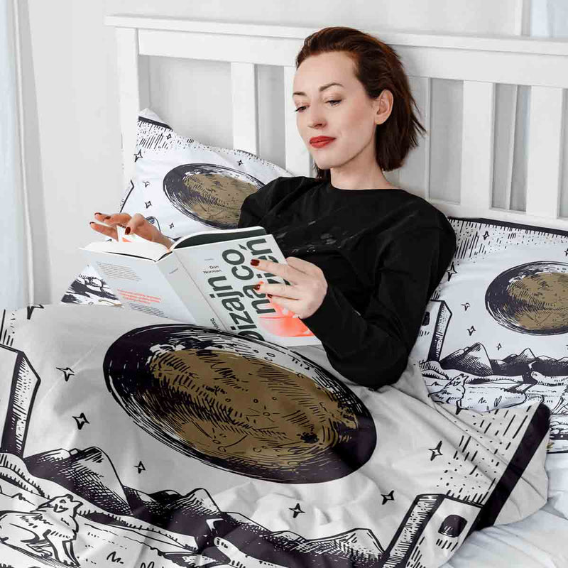 Set de ropa de cama con manta terapéutica Lobo y Luna