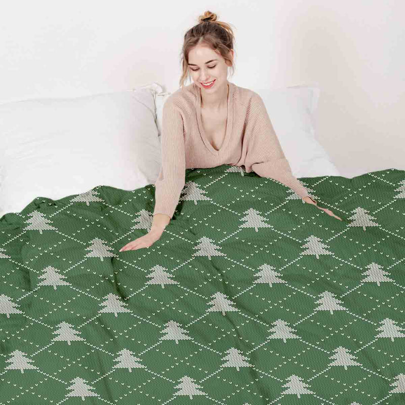 Set de ropa de cama con mantas terapéuticas verde con abetos