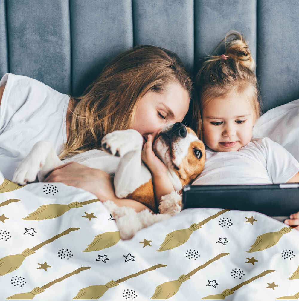 Manta terapéutica original - Funda de algodón blanca con la escoba de Harry