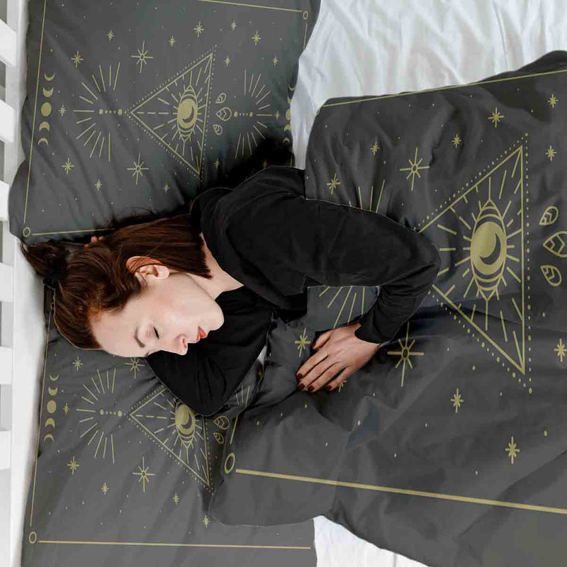 Juego de ropa de cama con manta terapéutica negro sol y cosmos