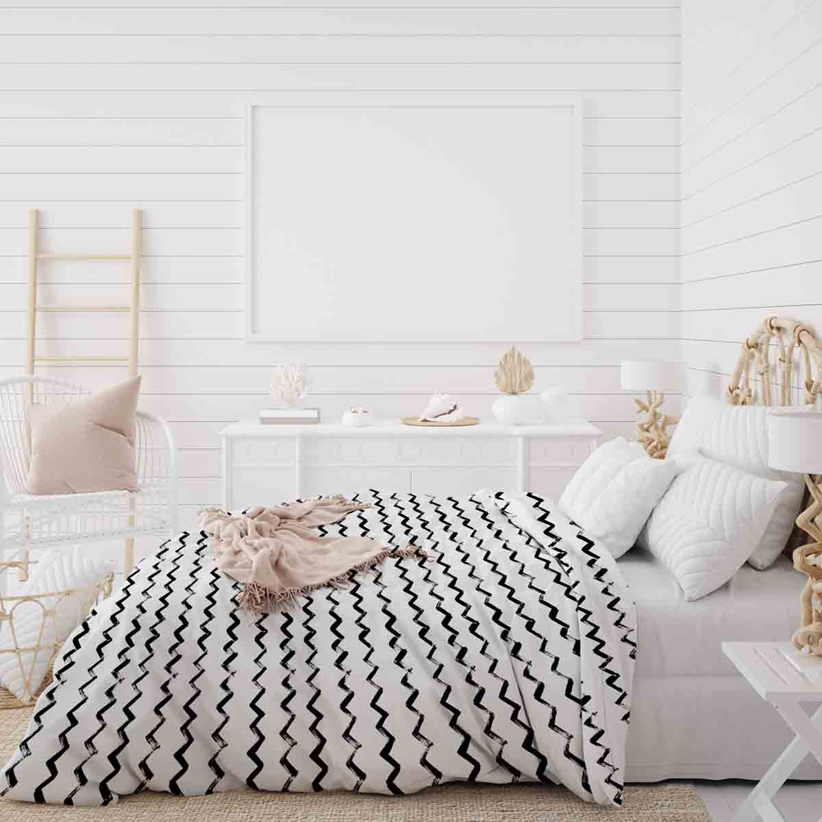 Manta terapéutica original - Funda de algodón blanca con zigzag