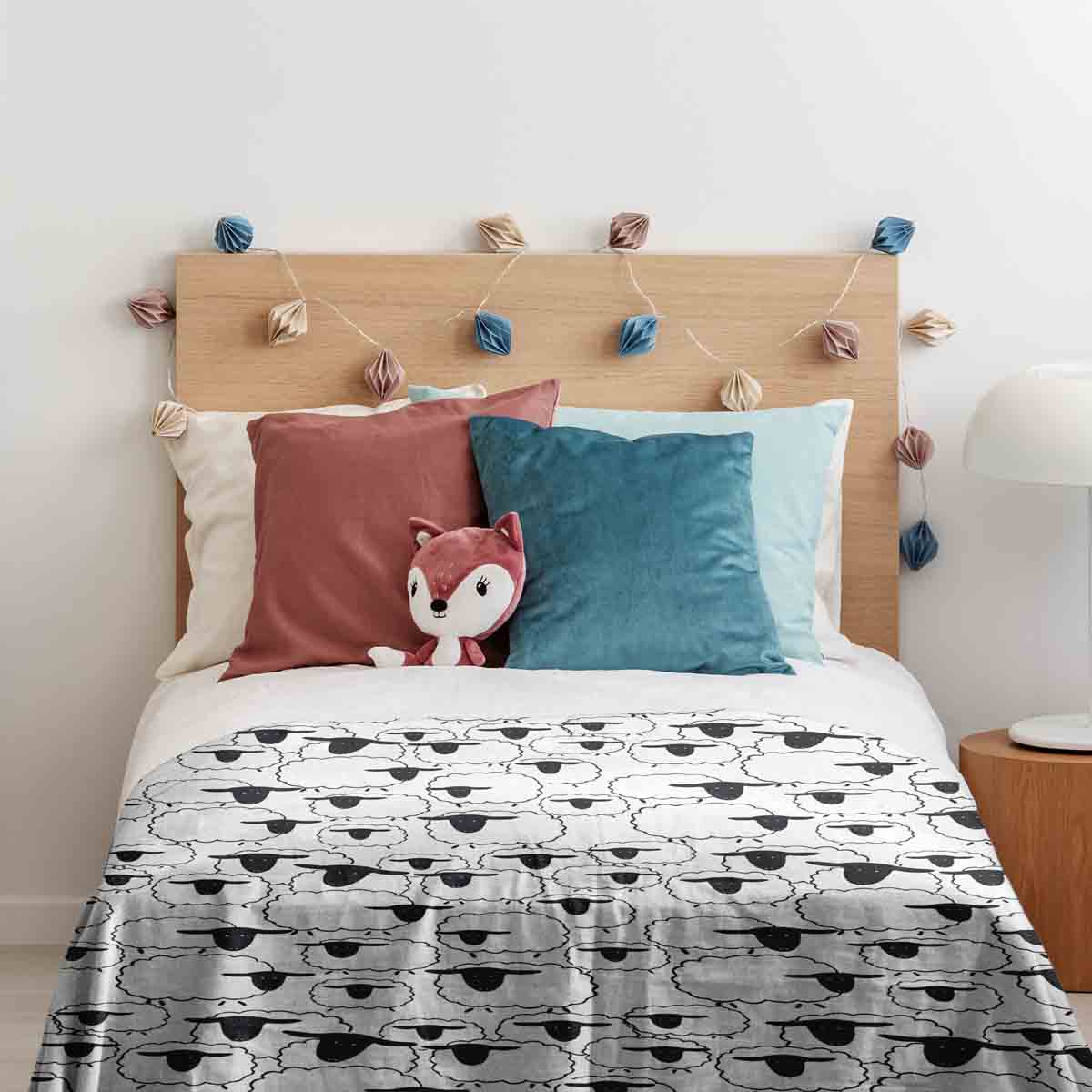 Manta terapéutica original - Funda de algodón blanca con ovejas