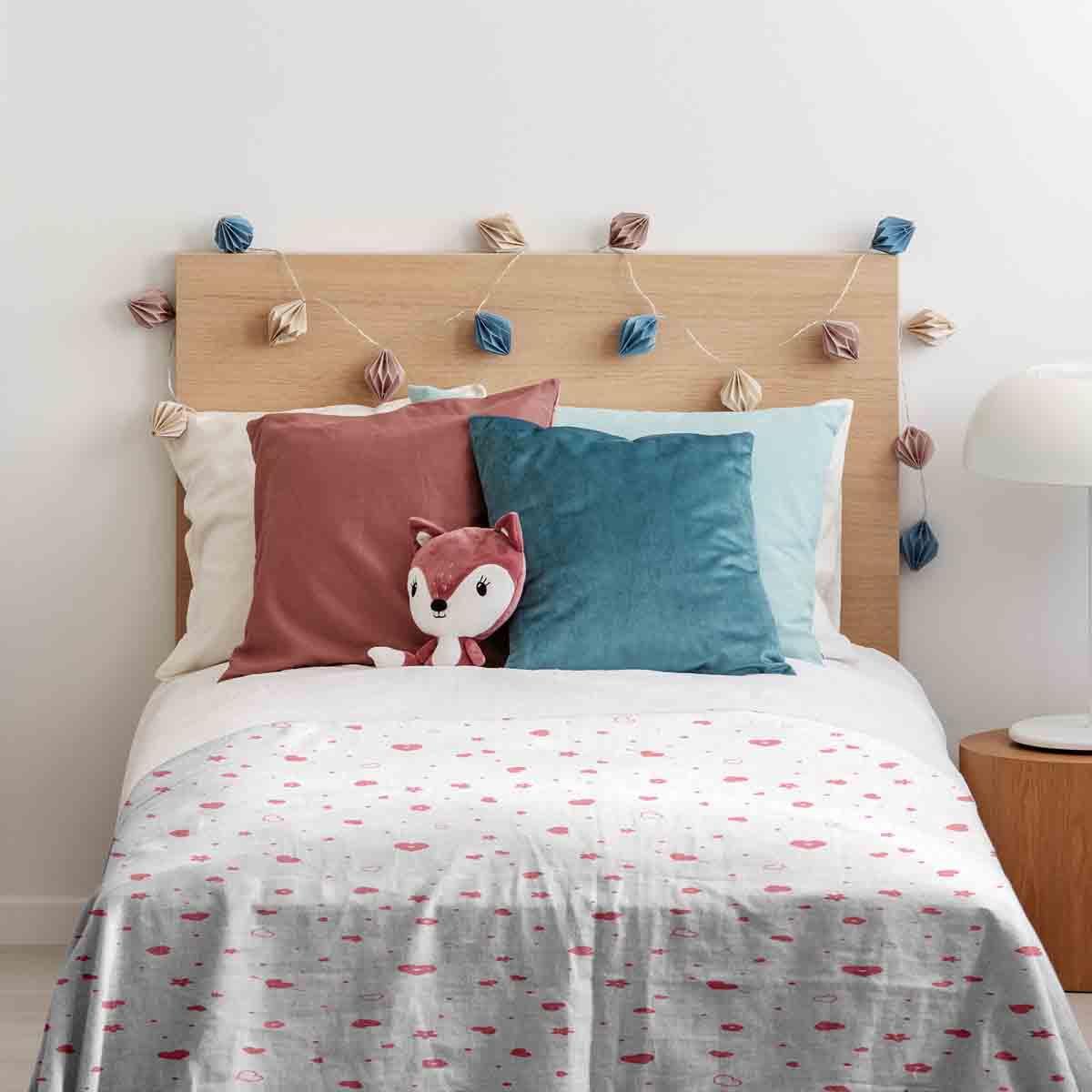 Set de ropa de cama con manta terapéutica rosa con corazones y flores