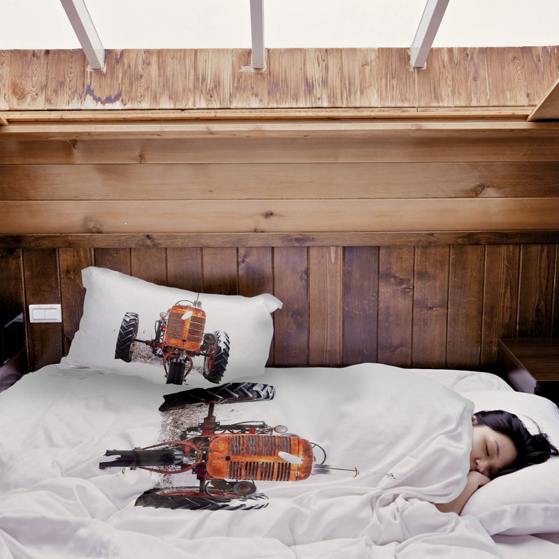 Set de ropa de cama con manta terapéutica tractor en naranja