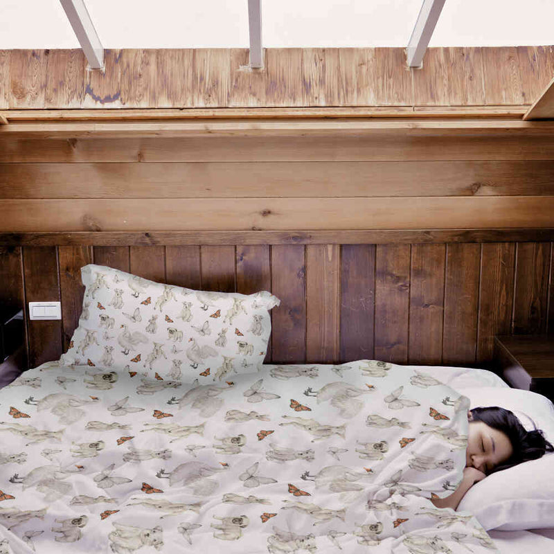 Juego de ropa de cama con manta terapéutica blanco animales tiernos
