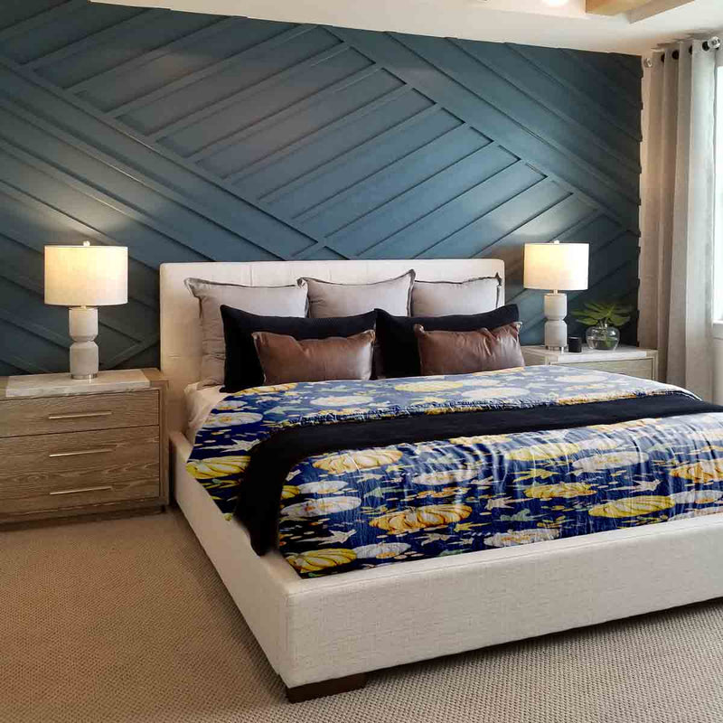 Set de ropa de cama con mantas terapéuticas azul con calabazas