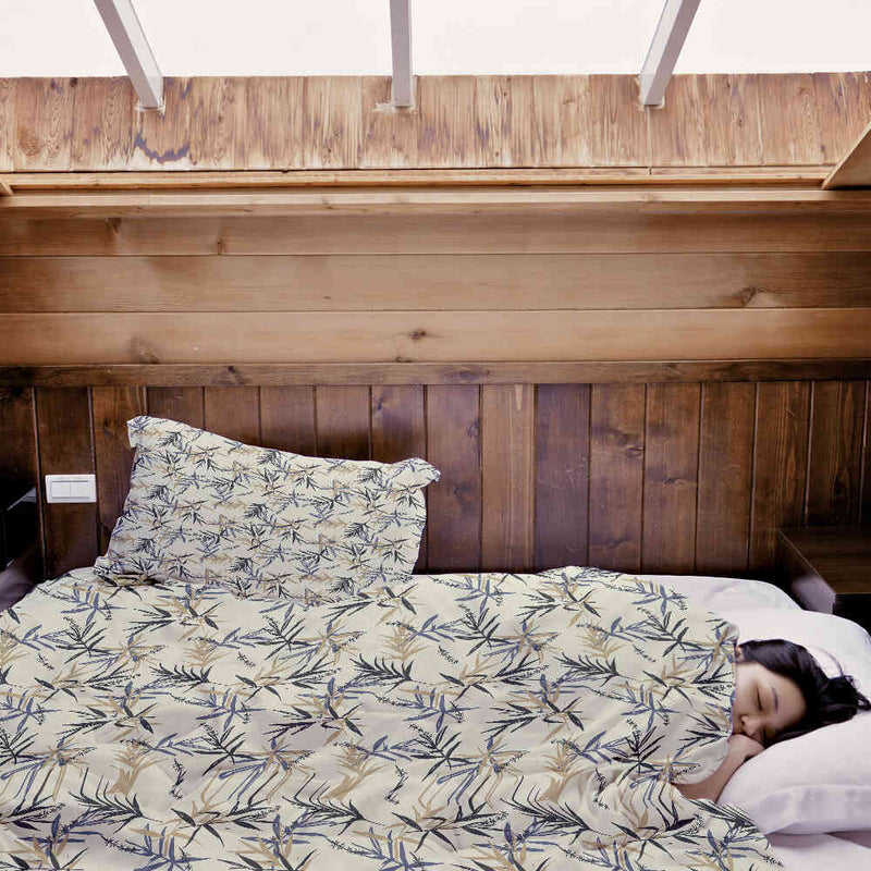 Juego de ropa de cama con manta terapéutica patrón de hojas beige