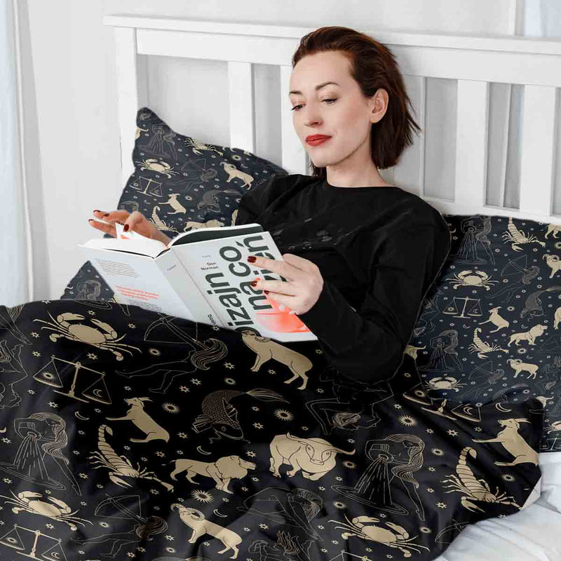 Juego de ropa de cama con manta terapéutica negro constelaciones