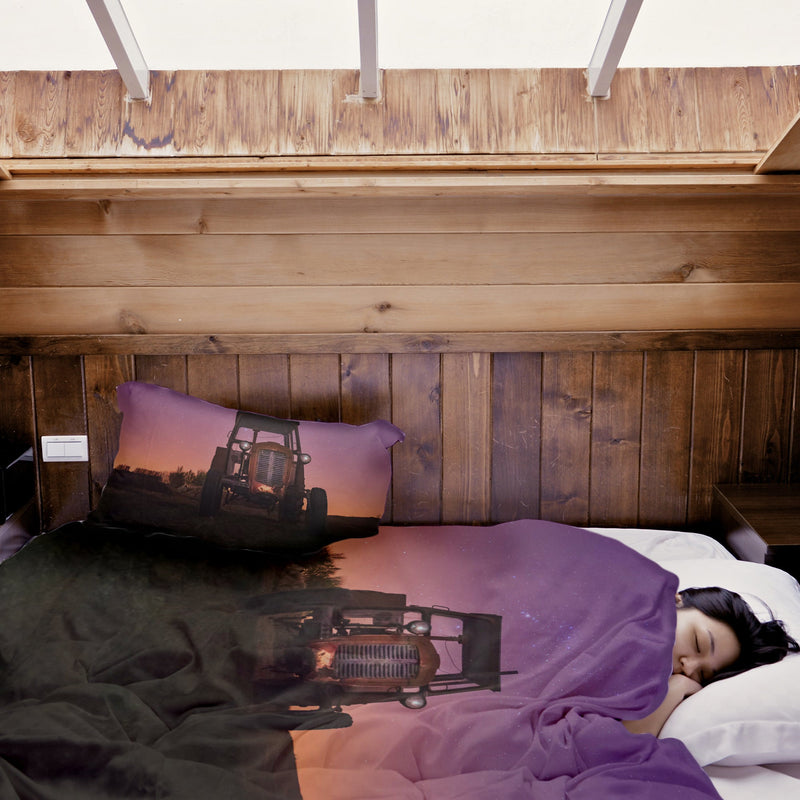 Set de ropa de cama con manta terapéutica lila con tractor