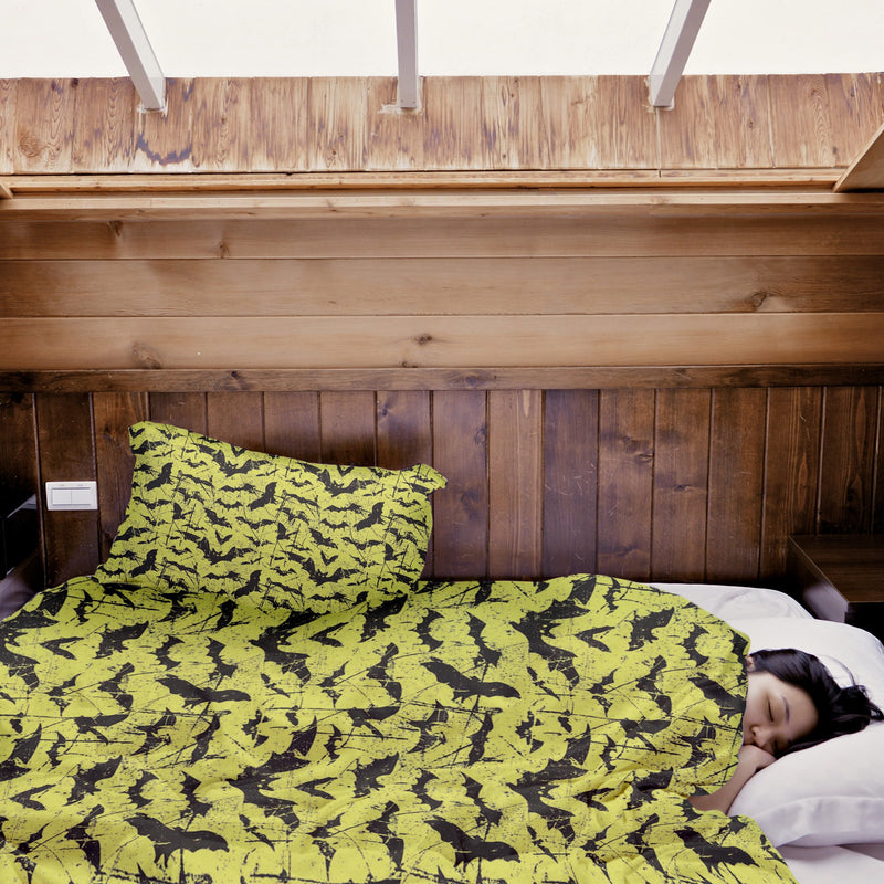 Set de ropa de cama con manta terapéutica amarillo murciélago