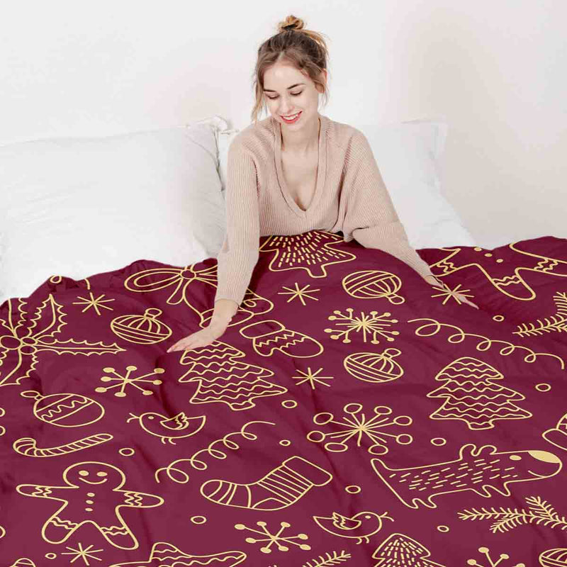 Manta terapéutica original - Funda de algodón roja con divertidos motivos navideños