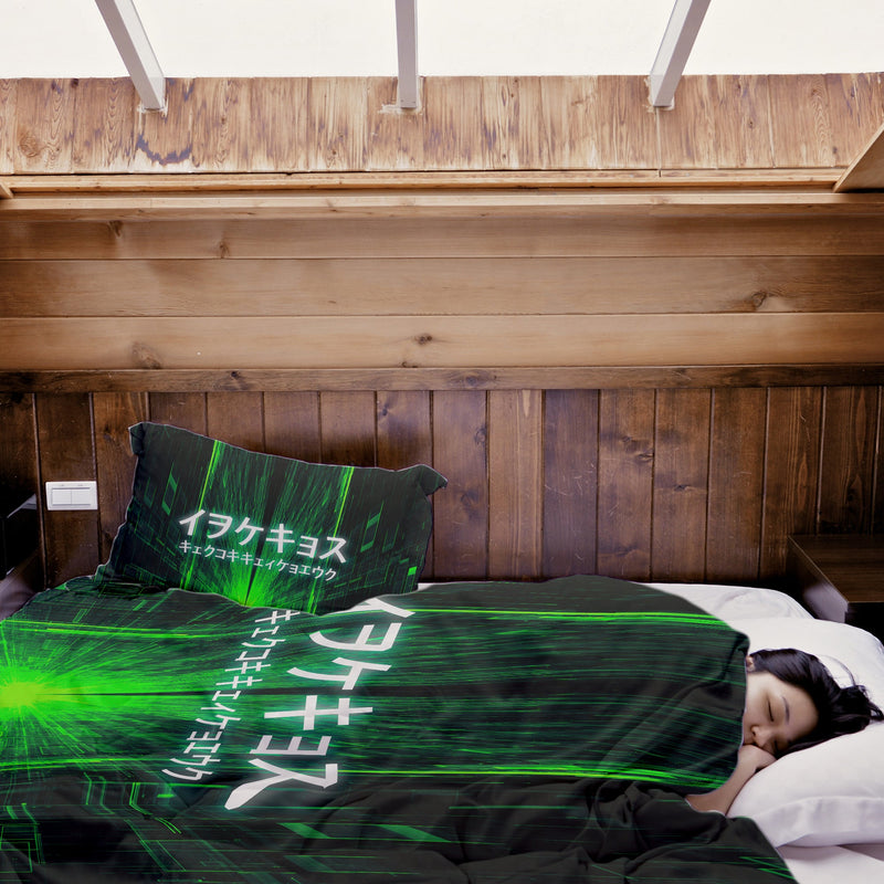 Manta terapéutica original - Funda de algodón verde con inscripción china