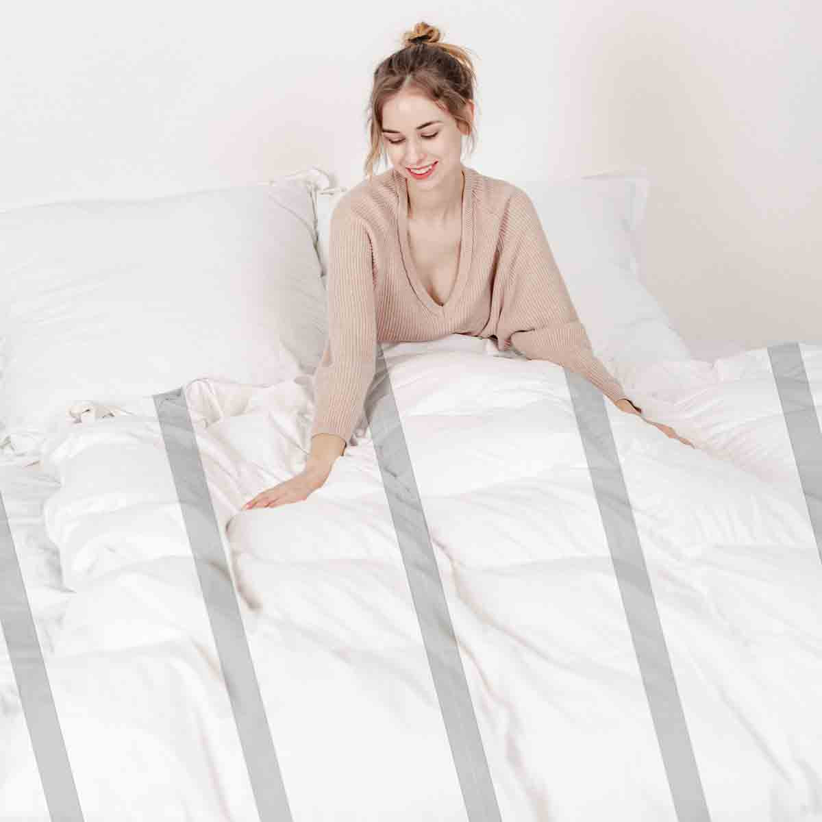 Set de ropa de cama con manta terapéutica, rayas gris claro