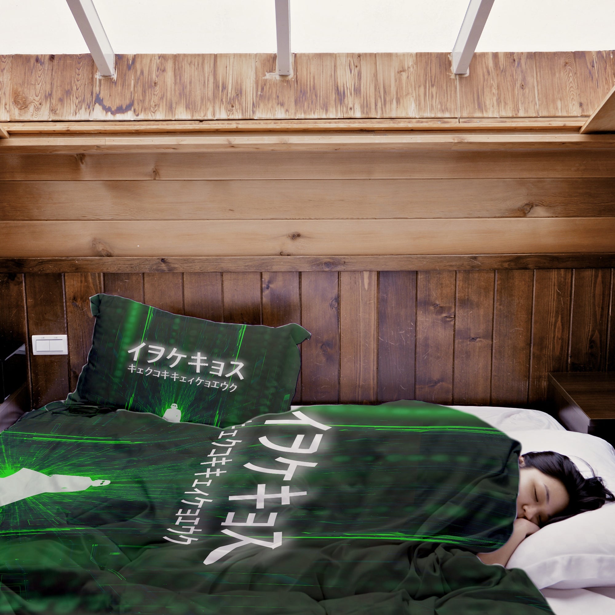 Manta terapéutica original - Funda de algodón en verde con caracteres escritos