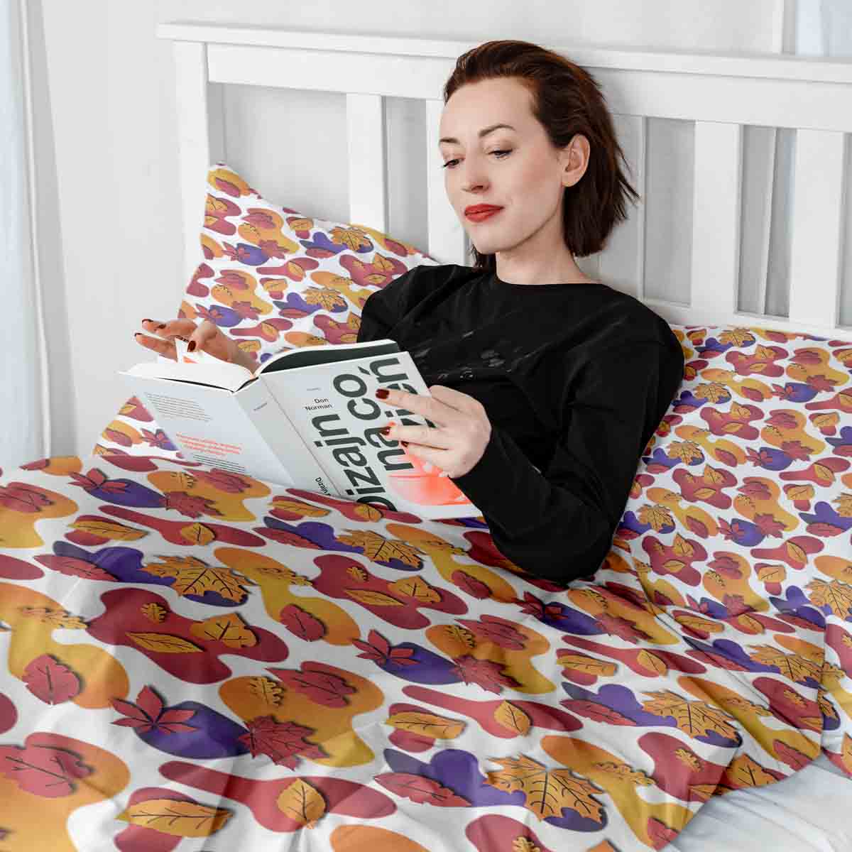 Set de ropa de cama con mantas terapéuticas y manchas de colores