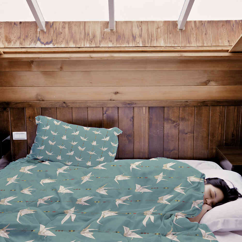 Juego de ropa de cama con manta terapéutica Origami Cisne