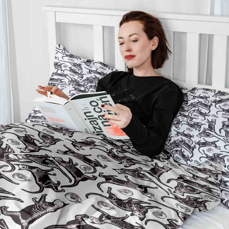 Set de ropa de cama con manta terapéutica Halloween Gato