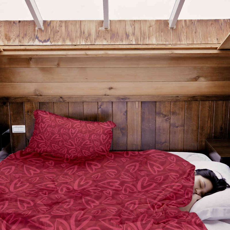Set de ropa de cama con manta terapéutica rojo con motivo de corazón rosa