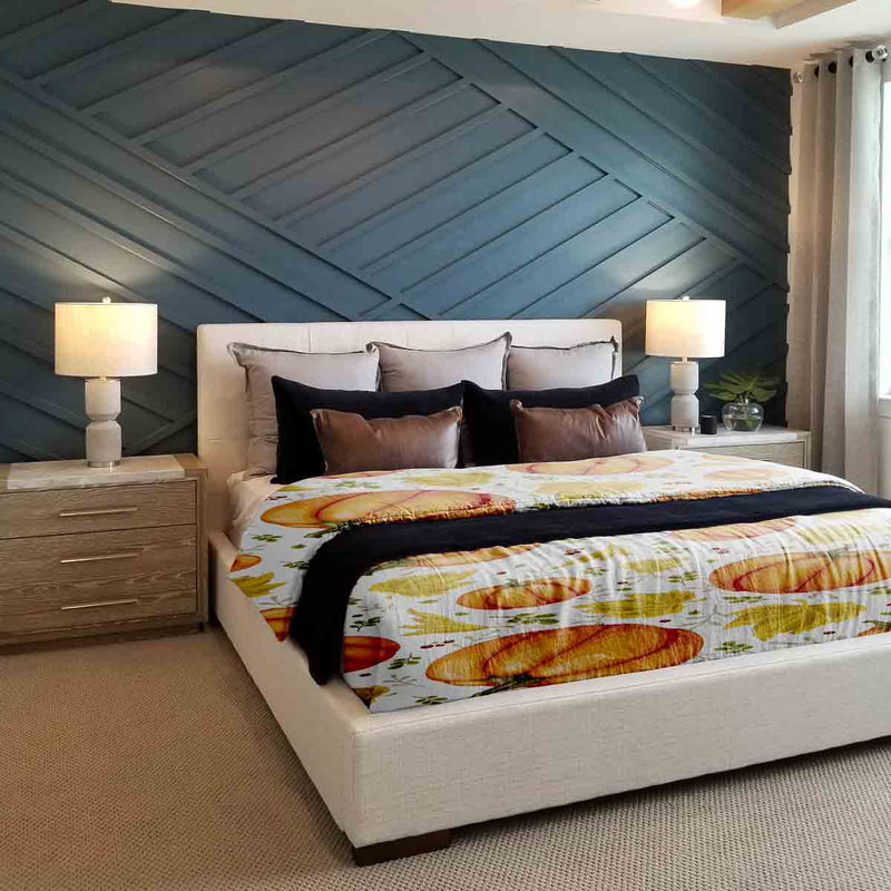 Juego de ropa de cama con mantas terapéuticas blancas con grandes calabazas