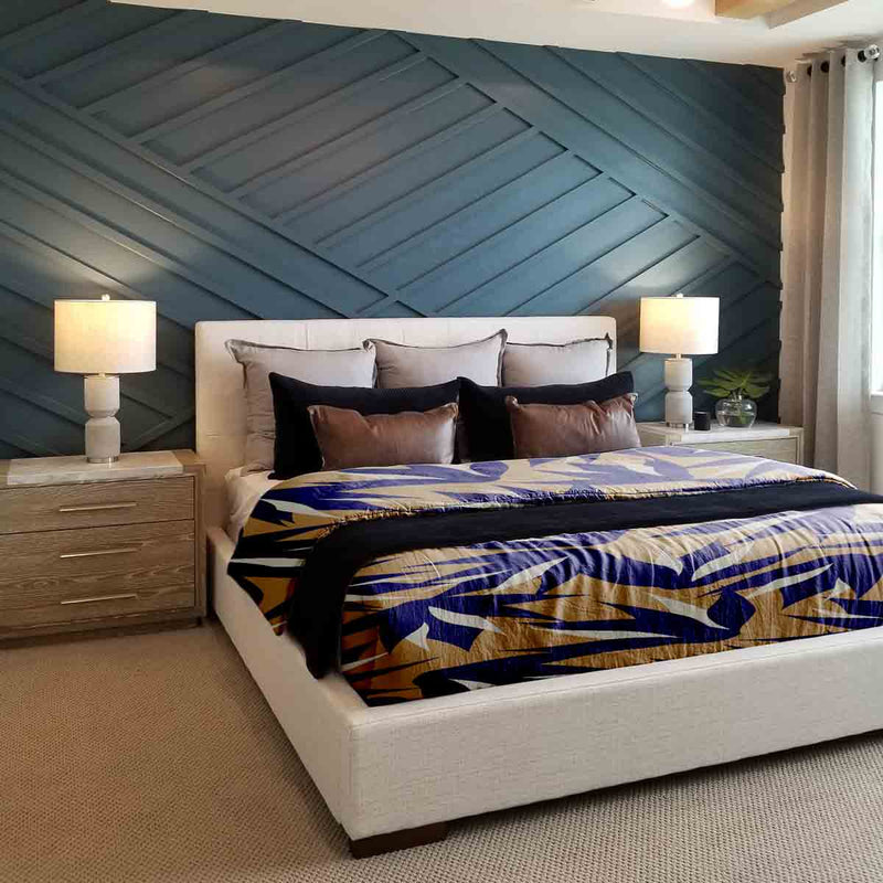 Set de ropa de cama con manta terapéutica marrón con hojas azules