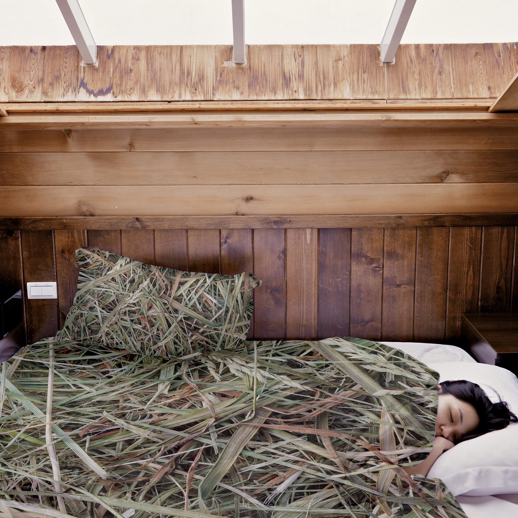 Set de ropa de cama con manta terapéutica blanca con paja