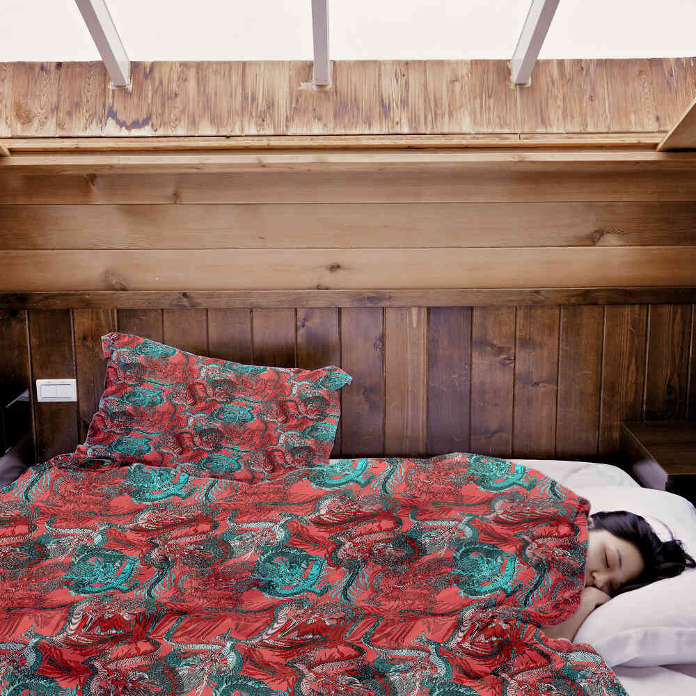 Set de ropa de cama con manta terapéutica abstracta roja