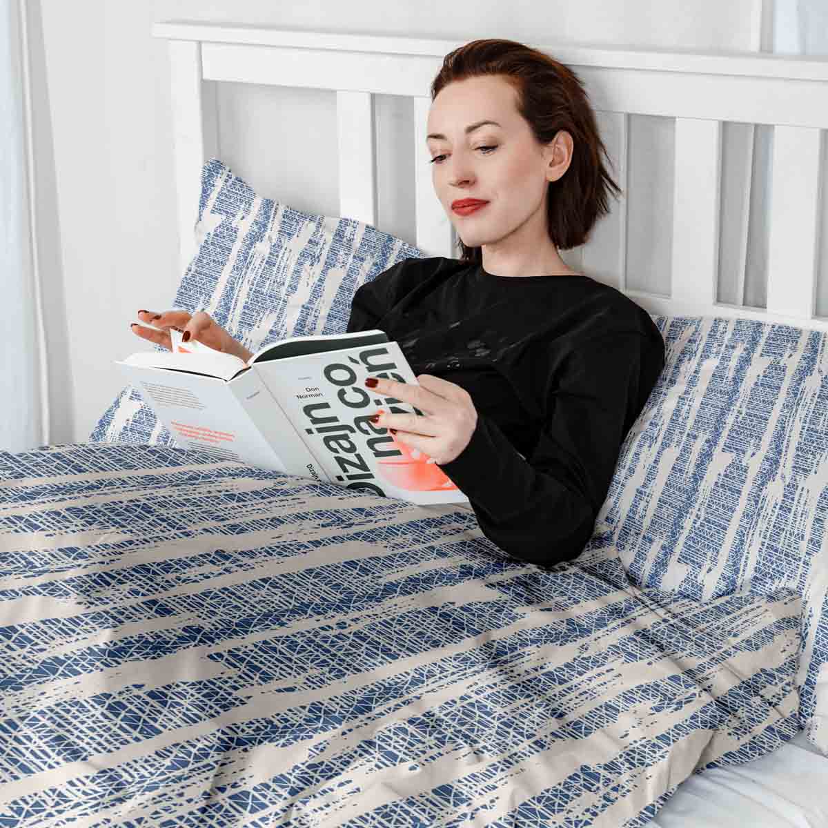 Set de ropa de cama con manta terapéutica y patrón azul