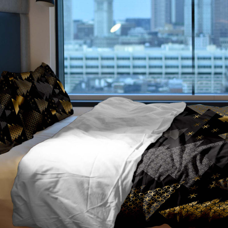Set de ropa de cama con mantas terapéuticas y árboles de abeto dorados