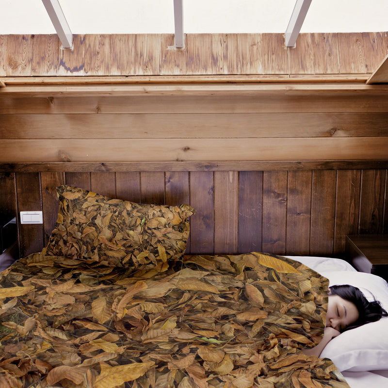 Juego de ropa de cama con mantas terapéuticas hojas de otoño