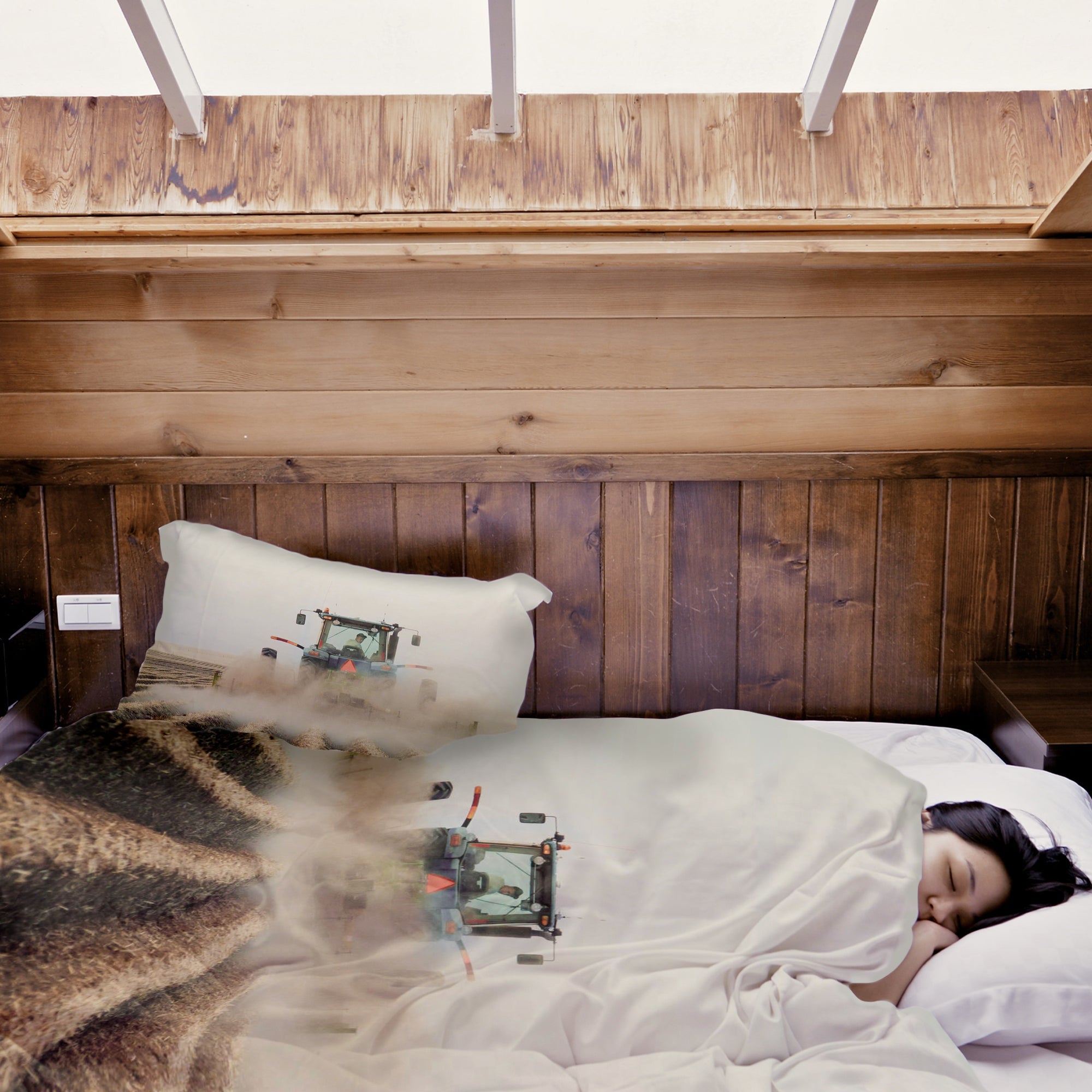 Set de ropa de cama con manta terapéutica Tractor en acción