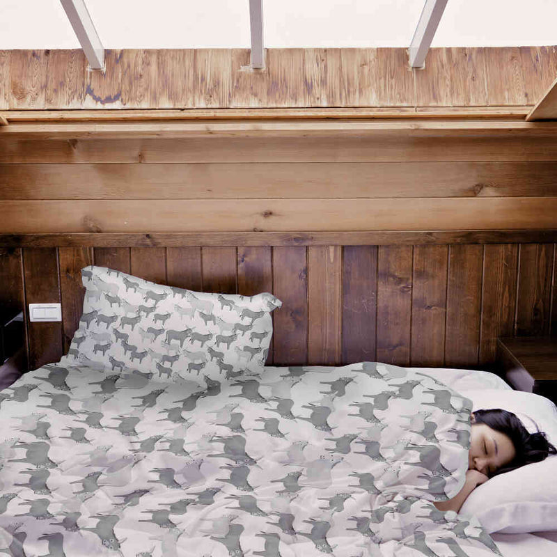 Set de ropa de cama con mantas terapéuticas gris con burros