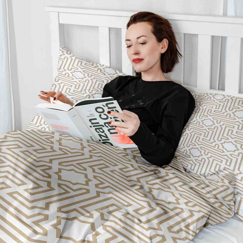Juego de ropa de cama con mantas terapéuticas beige con formas