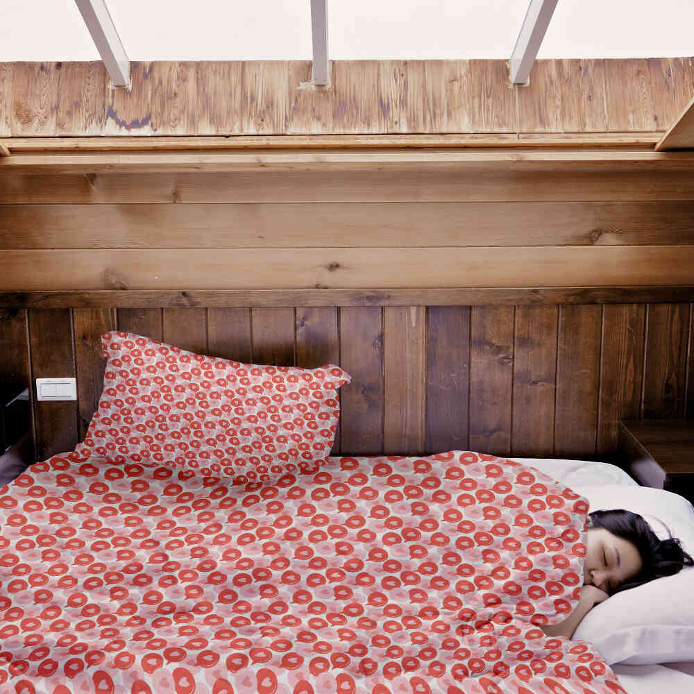Set de ropa de cama con manta terapéutica y burbuja de diálogo con corazón