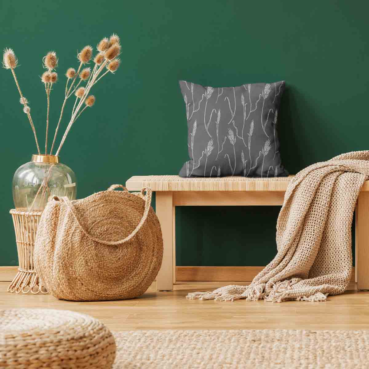 Almohada de salud gris oscuro con ramas blancas