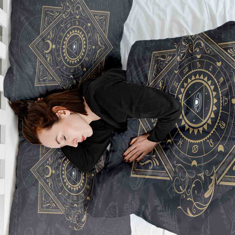 Set de ropa de cama con manta terapéutica negro místico mandala