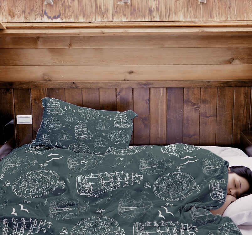 Set de ropa de cama con mantas terapéuticas y barcos