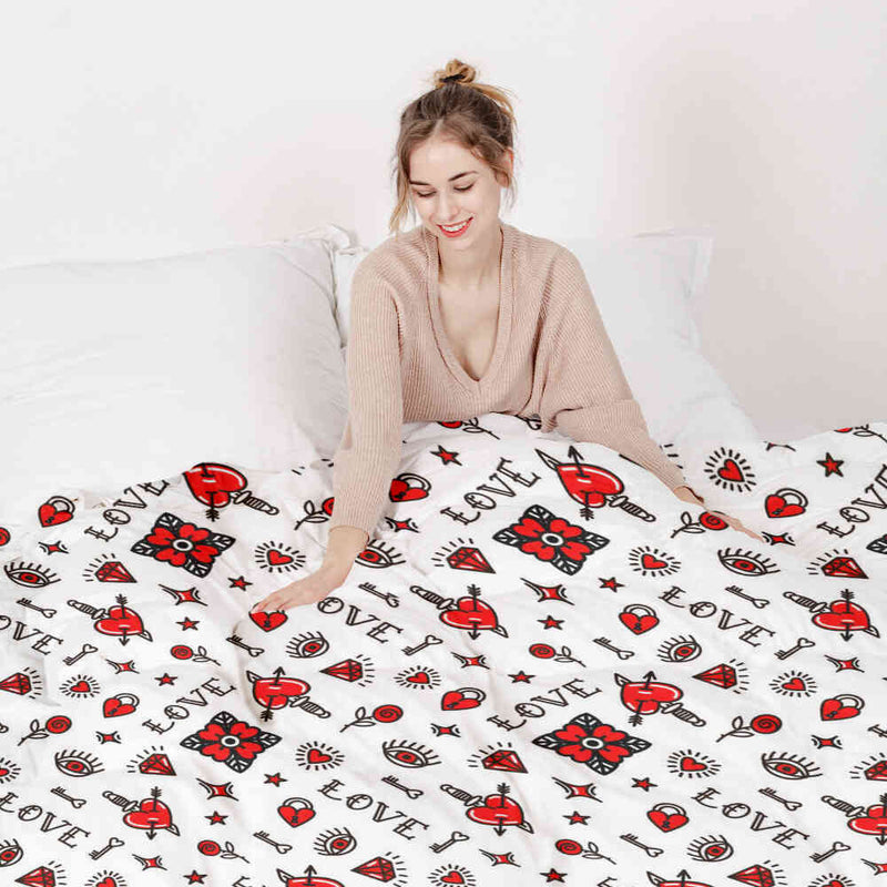 Set de ropa de cama con manta terapéutica amor mixto