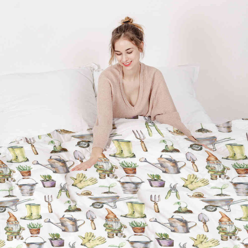 Juego de ropa de cama con manta terapéutica blanca para jardinería