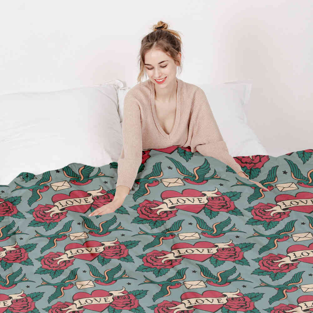 Set de ropa de cama con manta terapéutica Love Tattoo