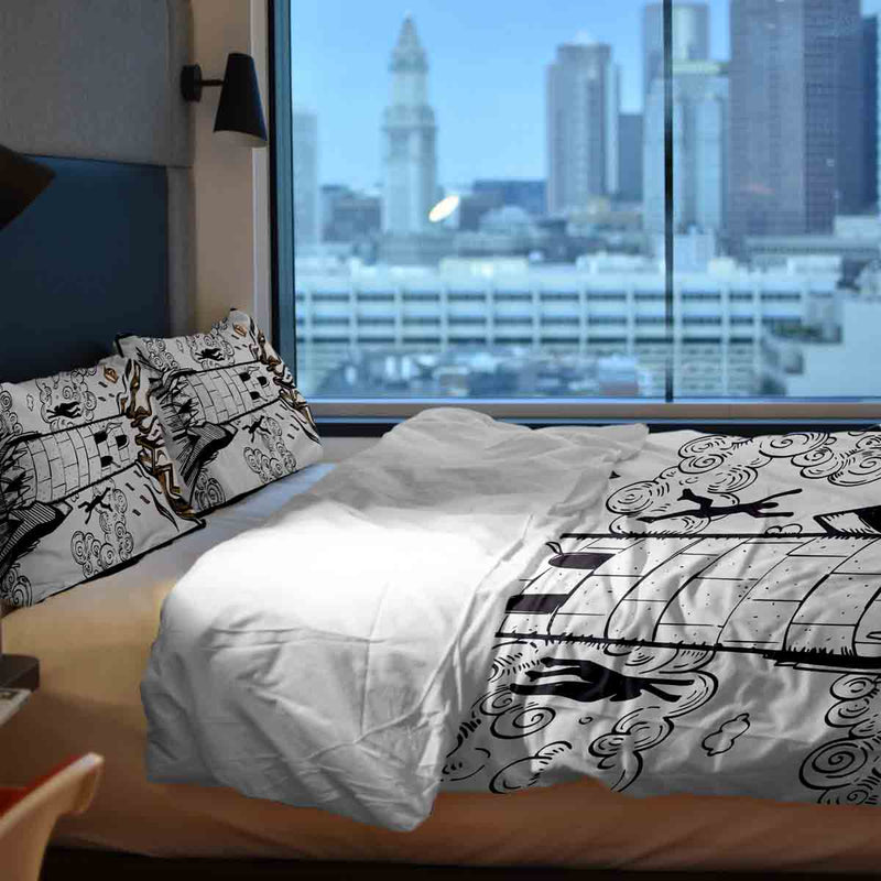 Juego de ropa de cama con manta terapéutica blanca con torre