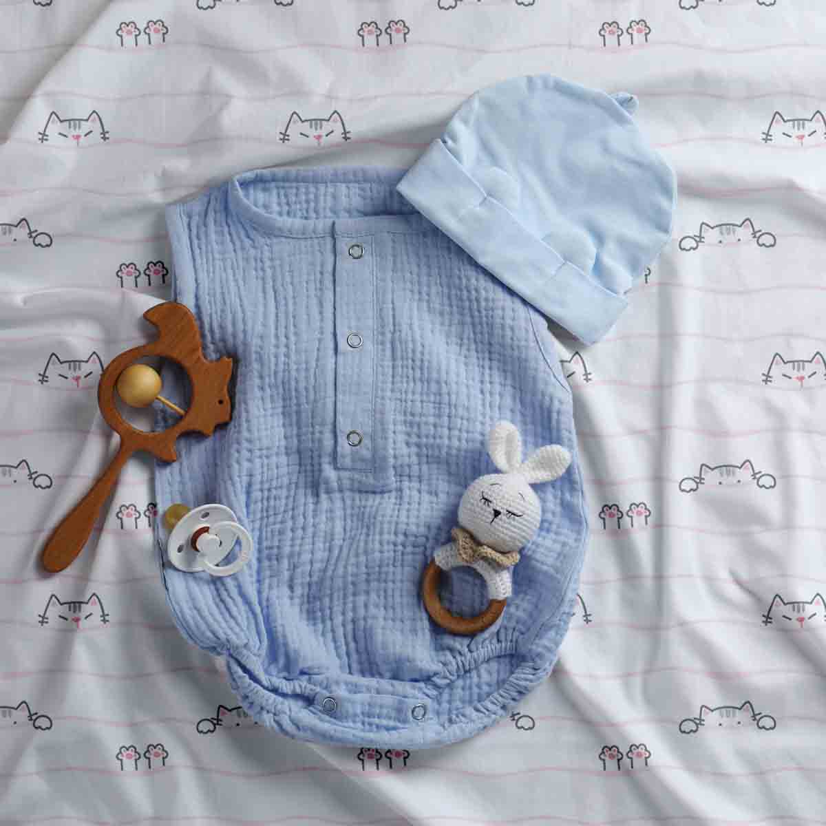 Manta terapéutica original - Funda de algodón blanca con pequeños gatos