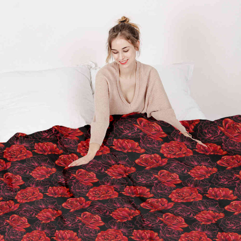 Manta terapéutica original - Funda de algodón negra con rosas rojas