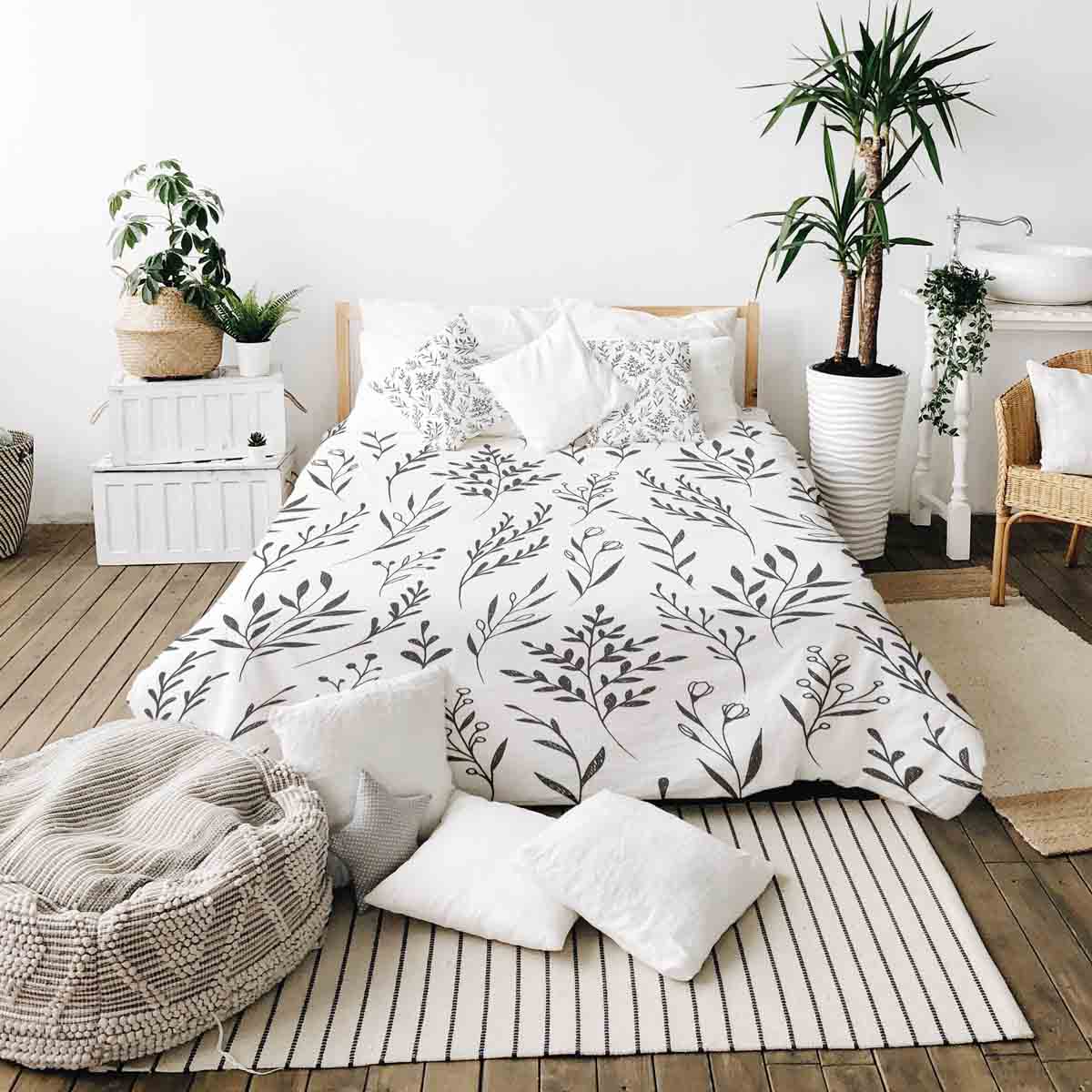 Manta terapéutica original - Funda de algodón blanca con ramas negras