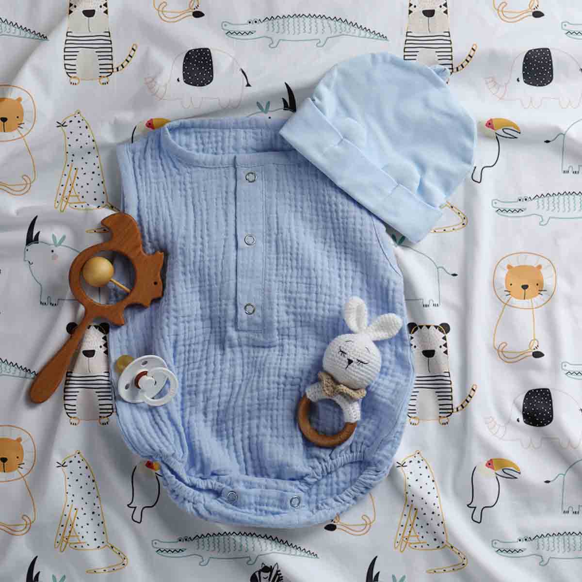 Set de ropa de cama con mantas terapéuticas blancas con animales del zoológico