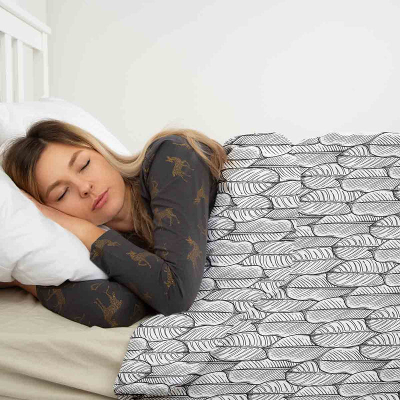 Juego de ropa de cama con manta terapéutica gris con hojas de arce